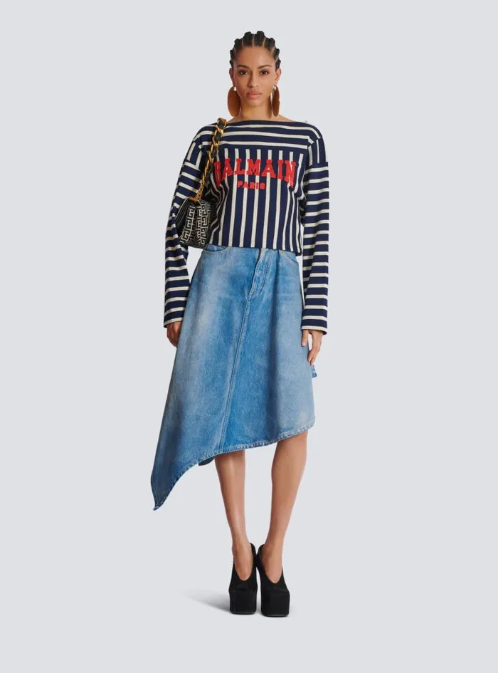 Balmain TShirts Women Striped Baseball Top Navy