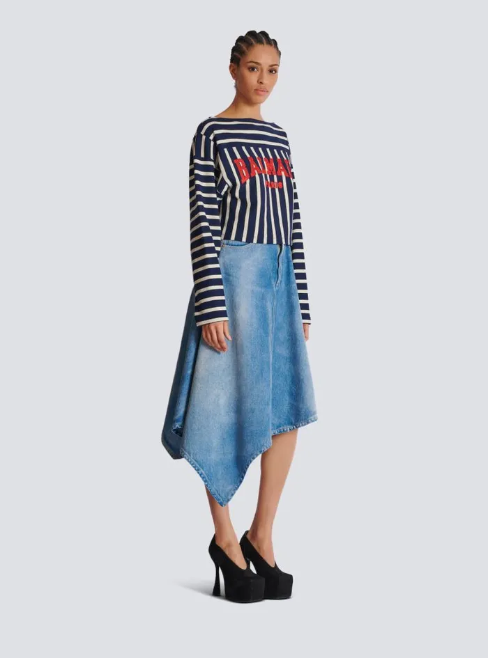 Balmain TShirts Women Striped Baseball Top Navy