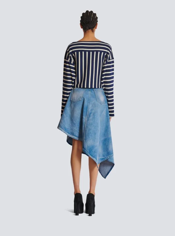 Balmain TShirts Women Striped Baseball Top Navy