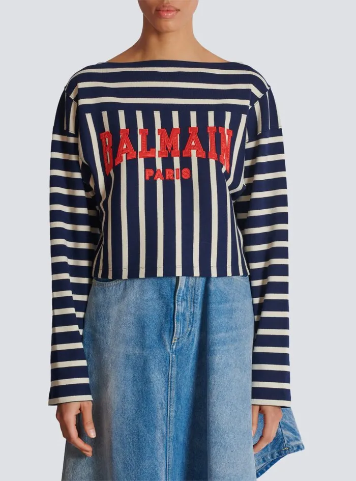 Balmain TShirts Women Striped Baseball Top Navy