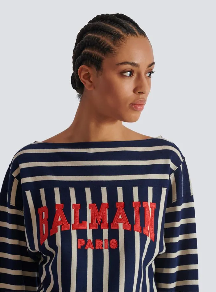 Balmain TShirts Women Striped Baseball Top Navy