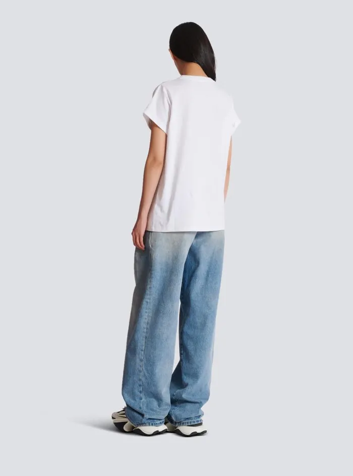 Balmain TShirts Women Tshirt With Gingham Paris Lettering White