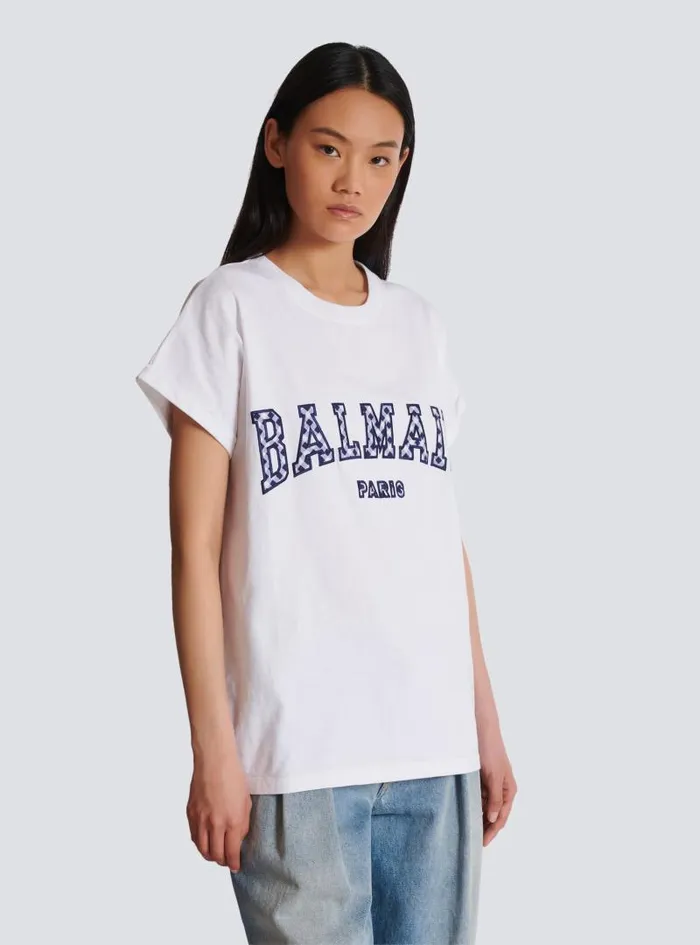 Balmain TShirts Women Tshirt With Gingham Paris Lettering White