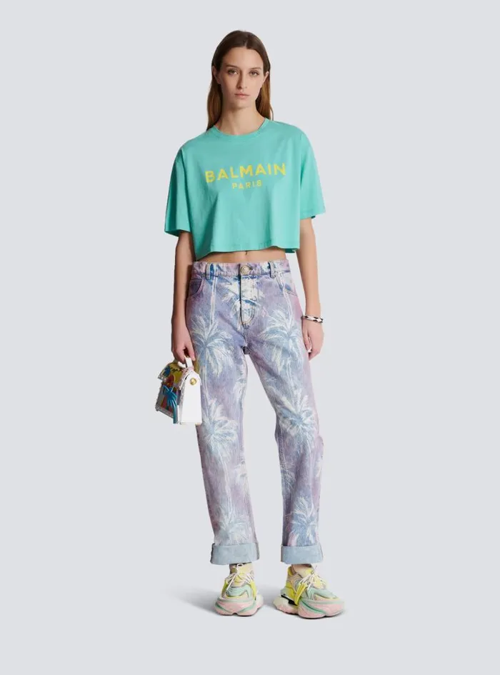 Balmain TShirts Women Tshirt With Paris Print Blue