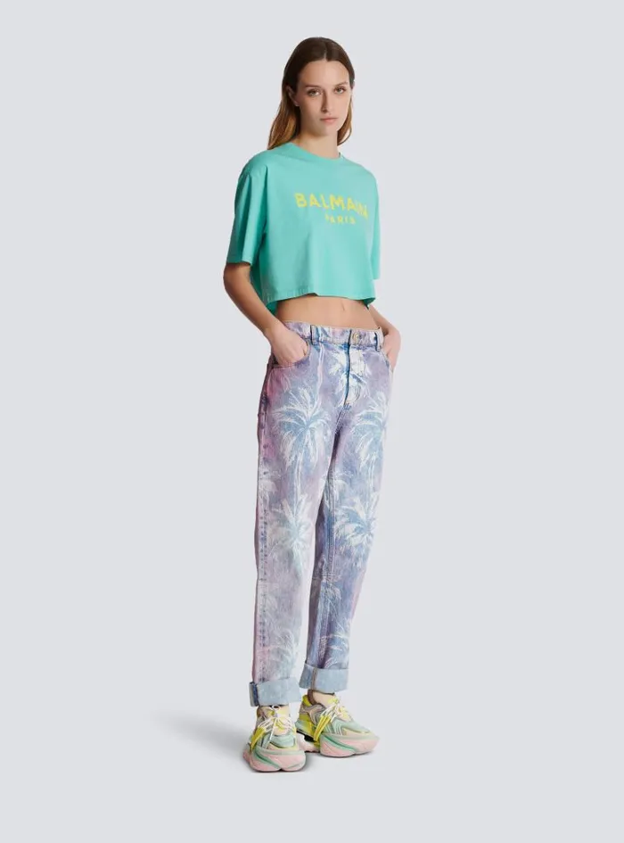 Balmain TShirts Women Tshirt With Paris Print Blue