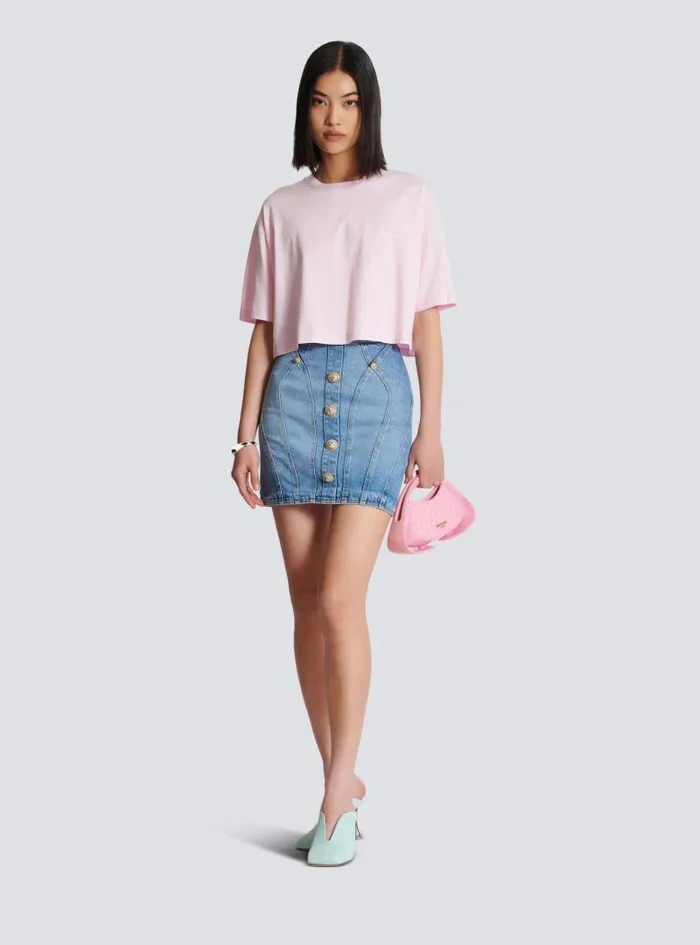 Balmain TShirts Women Tshirt With Signature Embroidery Pink