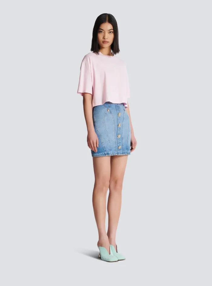 Balmain TShirts Women Tshirt With Signature Embroidery Pink