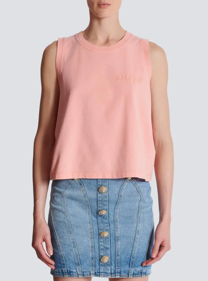 Balmain TShirts Women Tank Top With Vintage Embroidery Pink