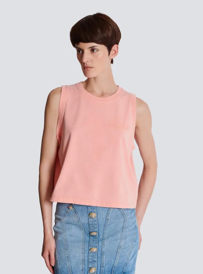 Balmain TShirts Women Tank Top With Vintage Embroidery Pink