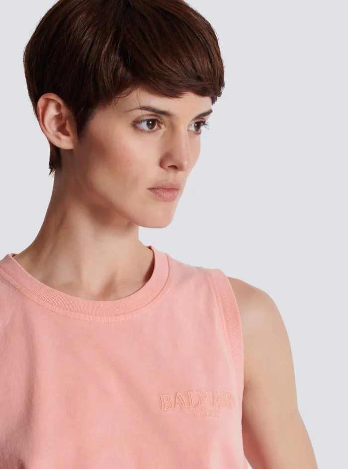 Balmain TShirts Women Tank Top With Vintage Embroidery Pink