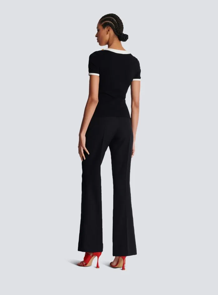 Balmain TShirts Women Twotone Tshirt With Button Details Black