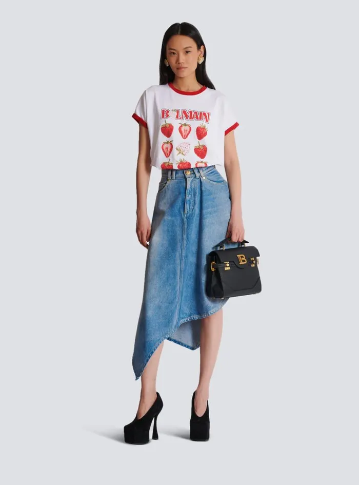 Balmain TShirts Women Twotone Tshirt With Strawberry Print White