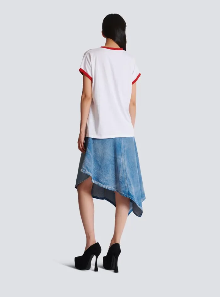 Balmain TShirts Women Twotone Tshirt With Strawberry Print White