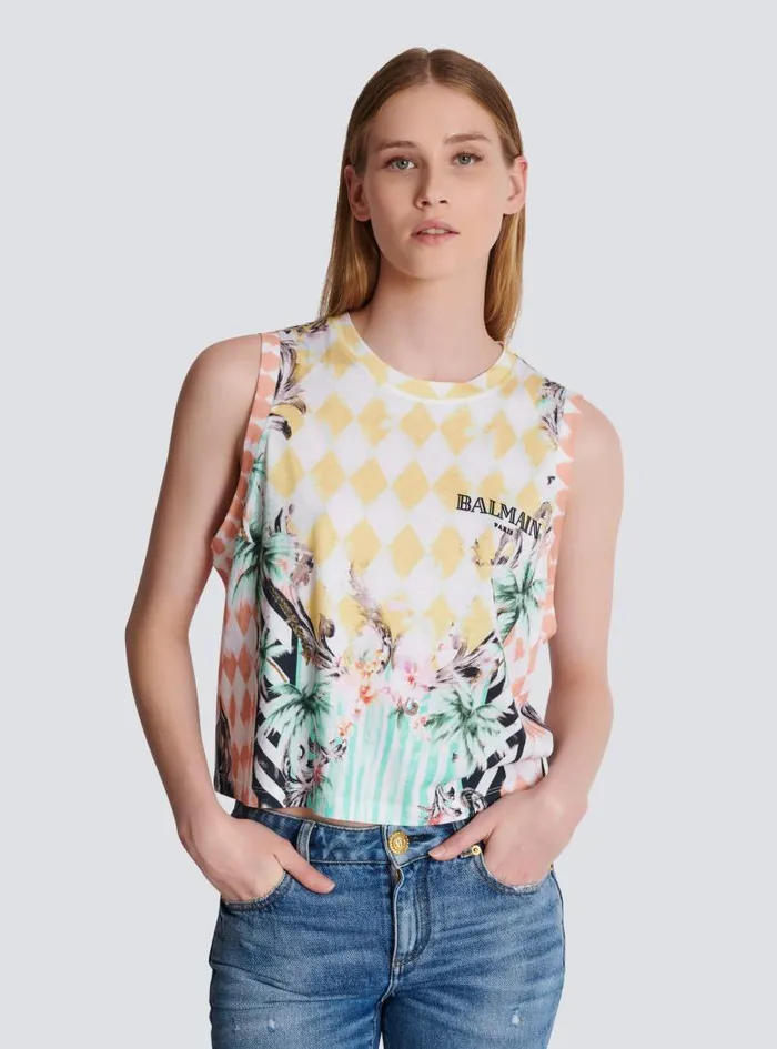Balmain TShirts Women Vintage Tank Top With Baroque Print Multicolor