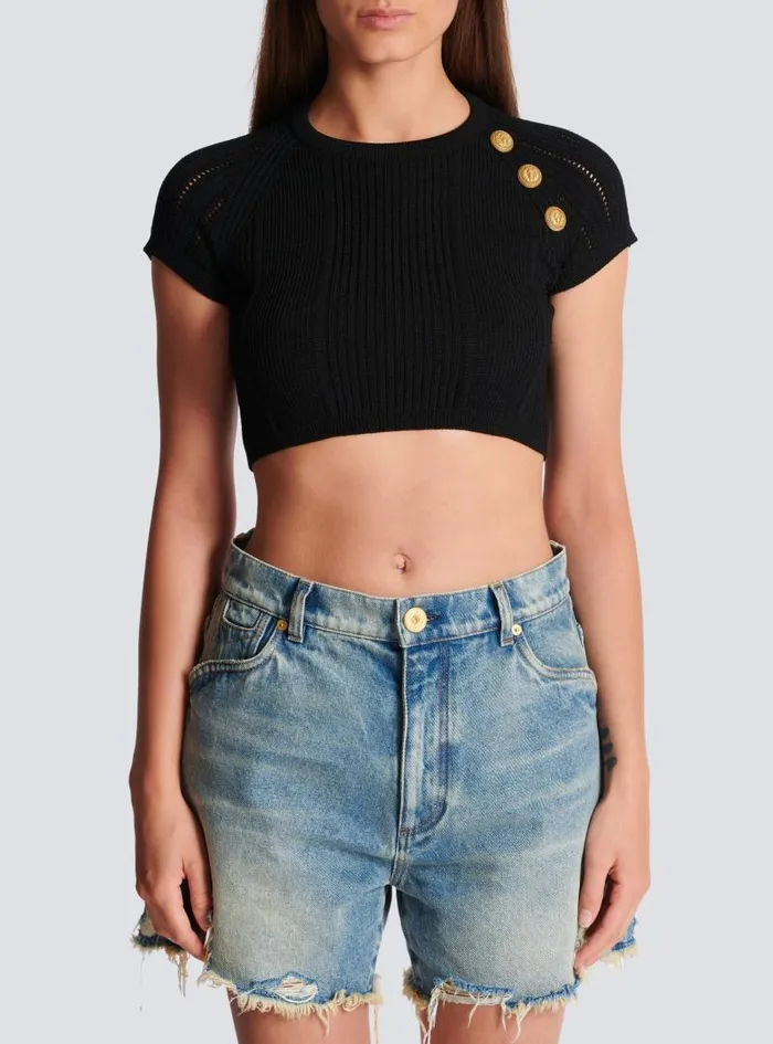 Balmain Tops And Shirts Women 3button Fine Knit Top Black