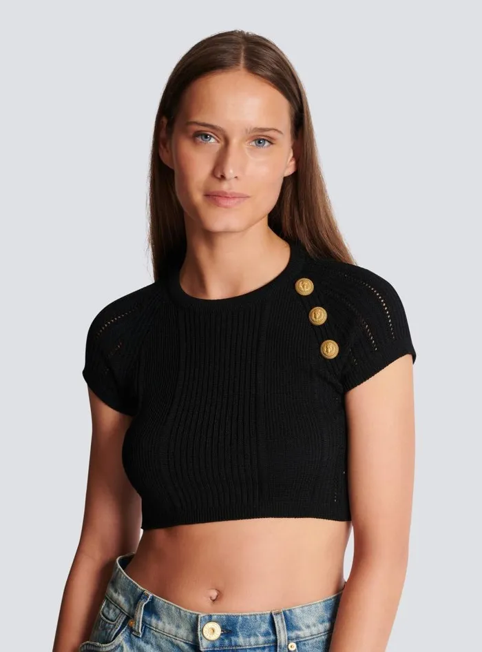 Balmain Tops And Shirts Women 3button Fine Knit Top Black