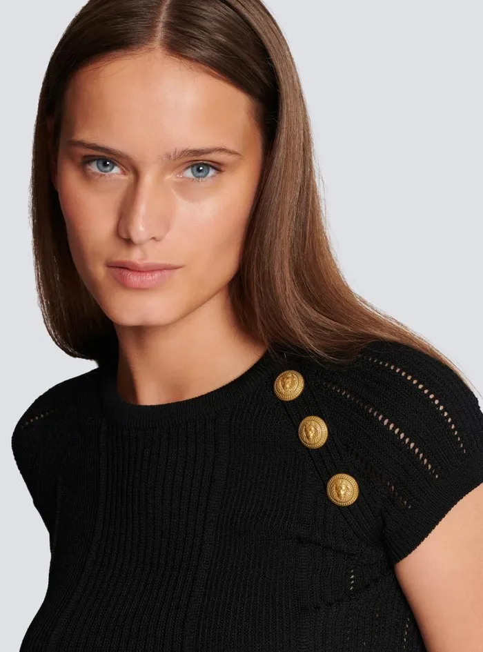 Balmain Tops And Shirts Women 3button Fine Knit Top Black