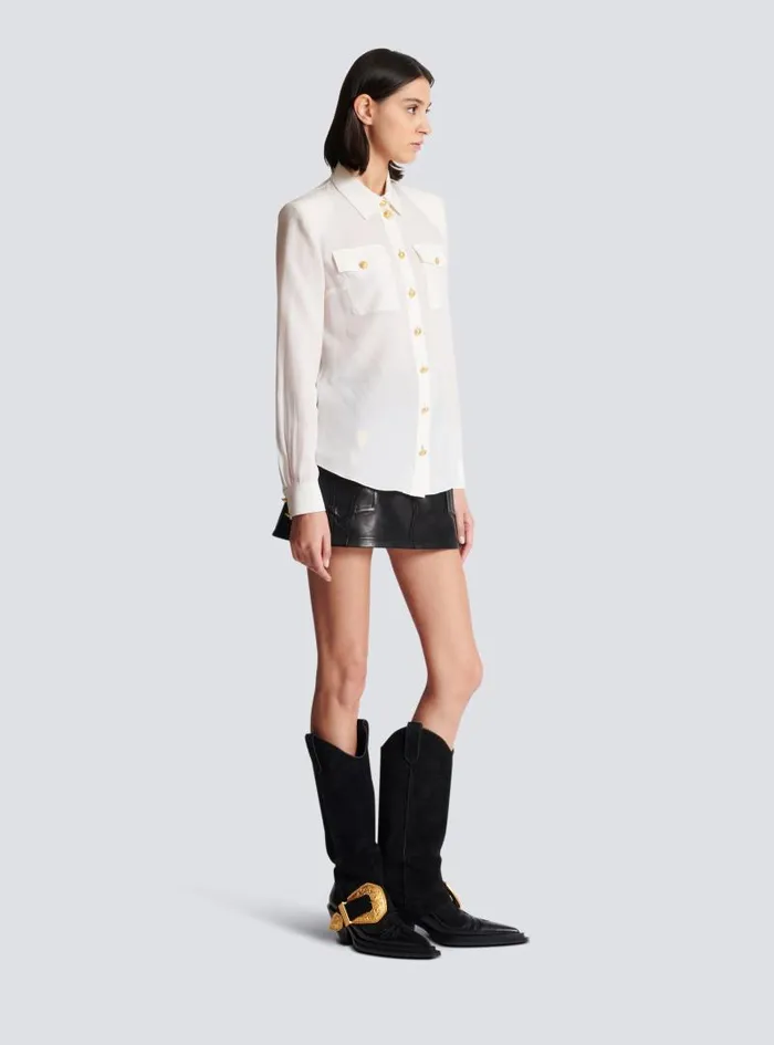 Balmain Tops And Shirts Women Crepe Shirt With Golden Buttons White