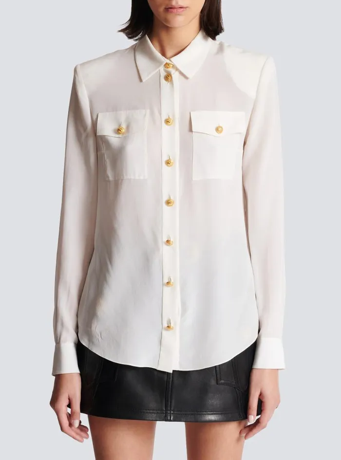 Balmain Tops And Shirts Women Crepe Shirt With Golden Buttons White