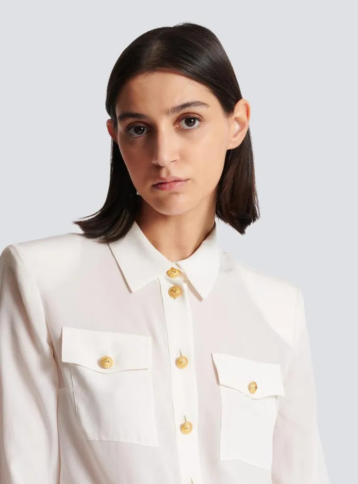 Balmain Tops And Shirts Women Crepe Shirt With Golden Buttons White
