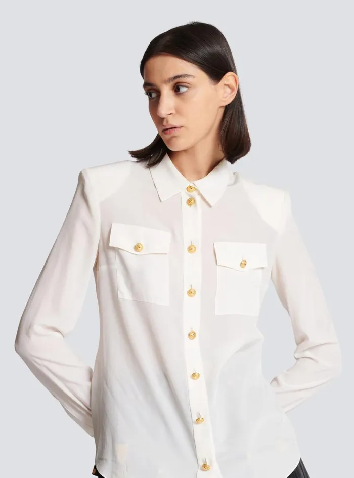 Balmain Tops And Shirts Women Crepe Shirt With Golden Buttons White