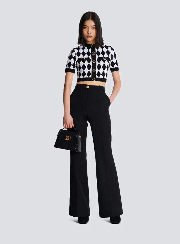 Balmain Tops And Shirts Women Diamond Jacquard Knit Top Black