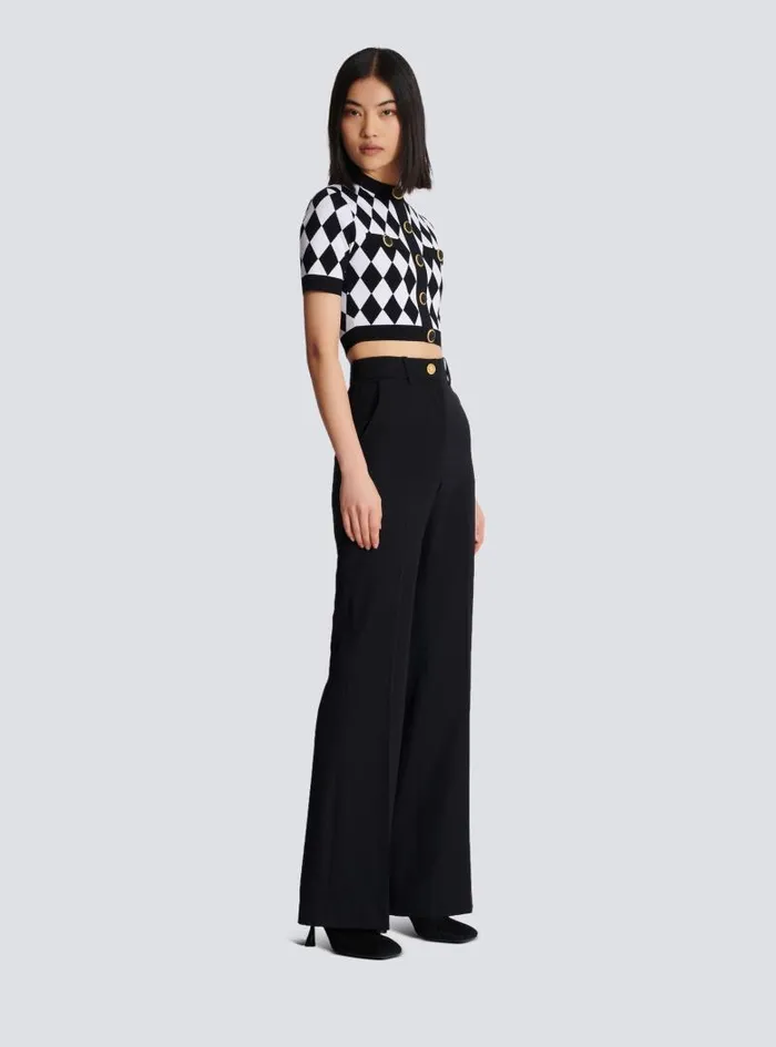 Balmain Tops And Shirts Women Diamond Jacquard Knit Top Black