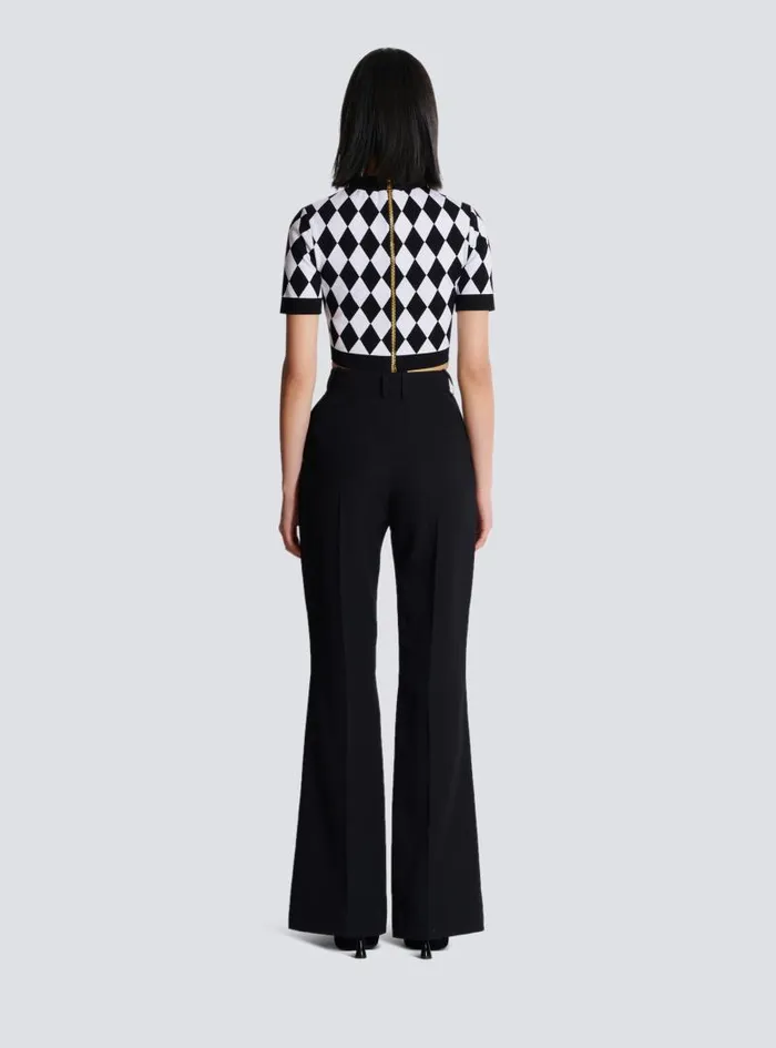 Balmain Tops And Shirts Women Diamond Jacquard Knit Top Black