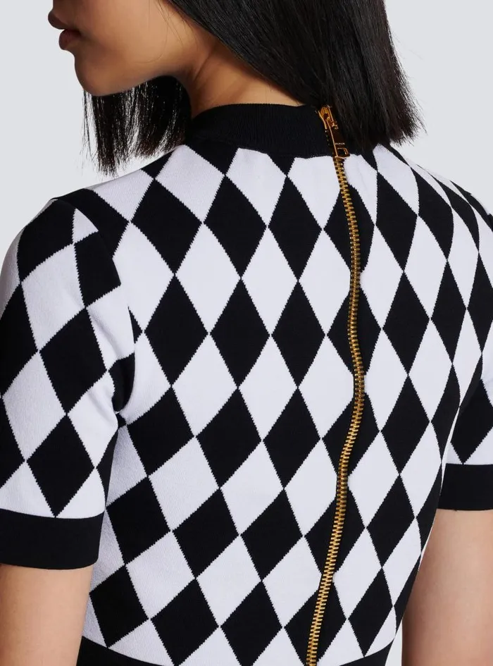 Balmain Tops And Shirts Women Diamond Jacquard Knit Top Black