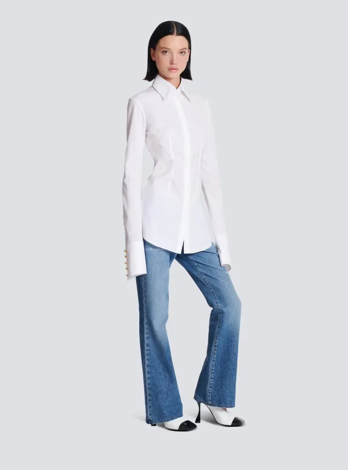 Balmain Tops And Shirts Women Fitted Poplin Shirt White