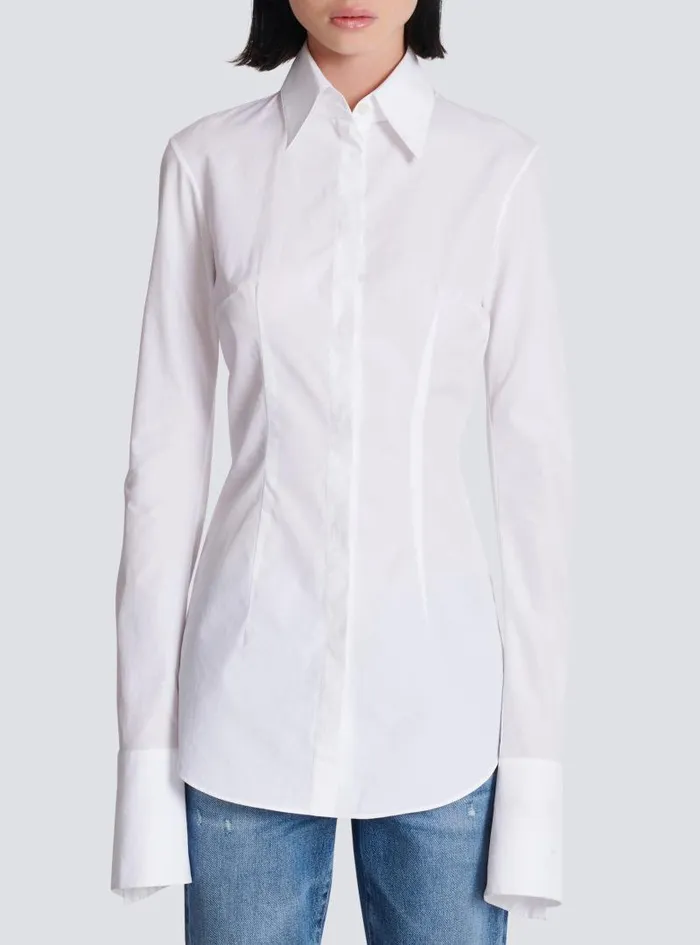 Balmain Tops And Shirts Women Fitted Poplin Shirt White