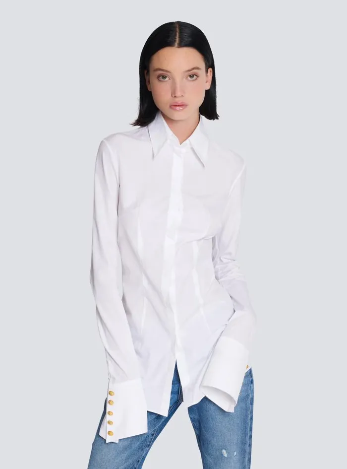 Balmain Tops And Shirts Women Fitted Poplin Shirt White