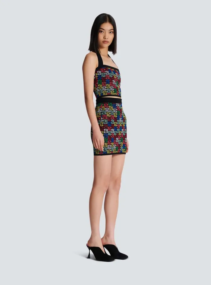 Balmain Tops And Shirts Women Halterneck Top In Pop Monogram Knit Multicolor