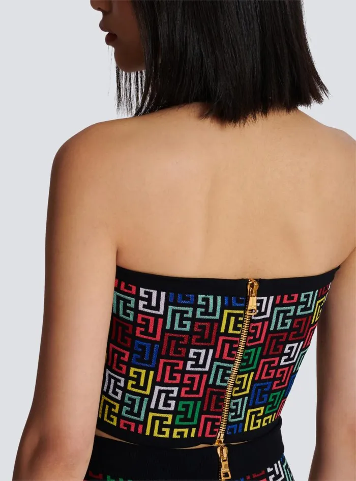 Balmain Tops And Shirts Women Halterneck Top In Pop Monogram Knit Multicolor