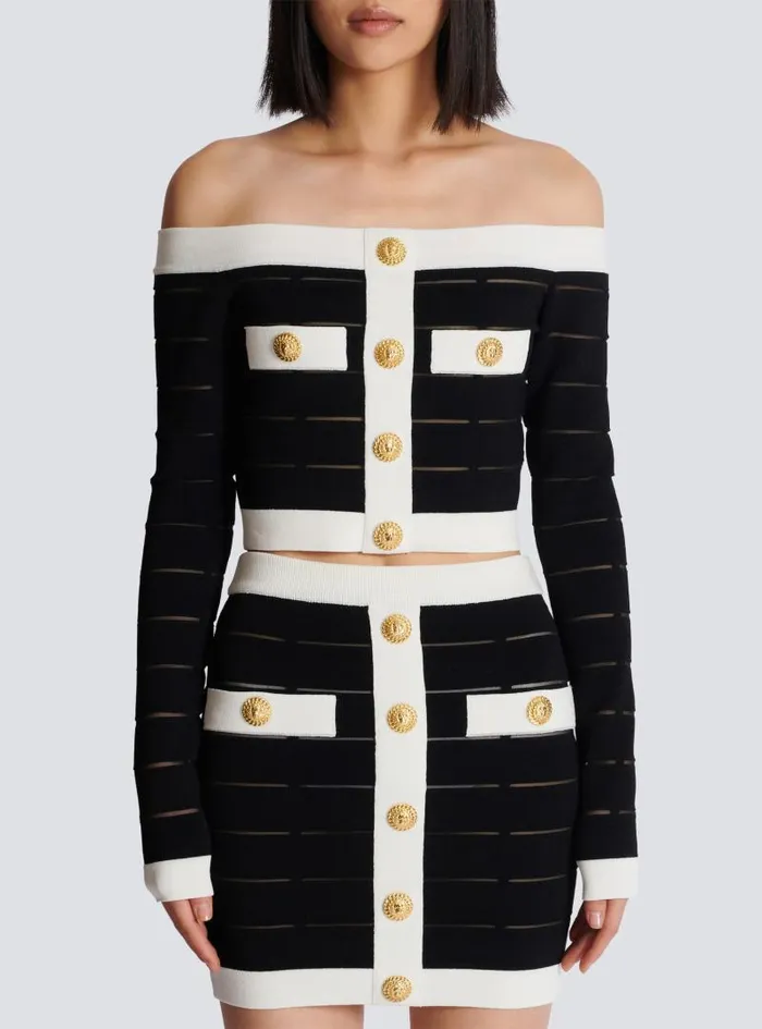 Balmain Tops And Shirts Women Offtheshoulder Knit Top Black