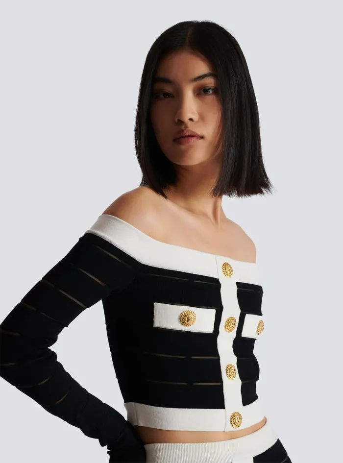 Balmain Tops And Shirts Women Offtheshoulder Knit Top Black