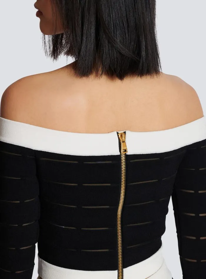 Balmain Tops And Shirts Women Offtheshoulder Knit Top Black