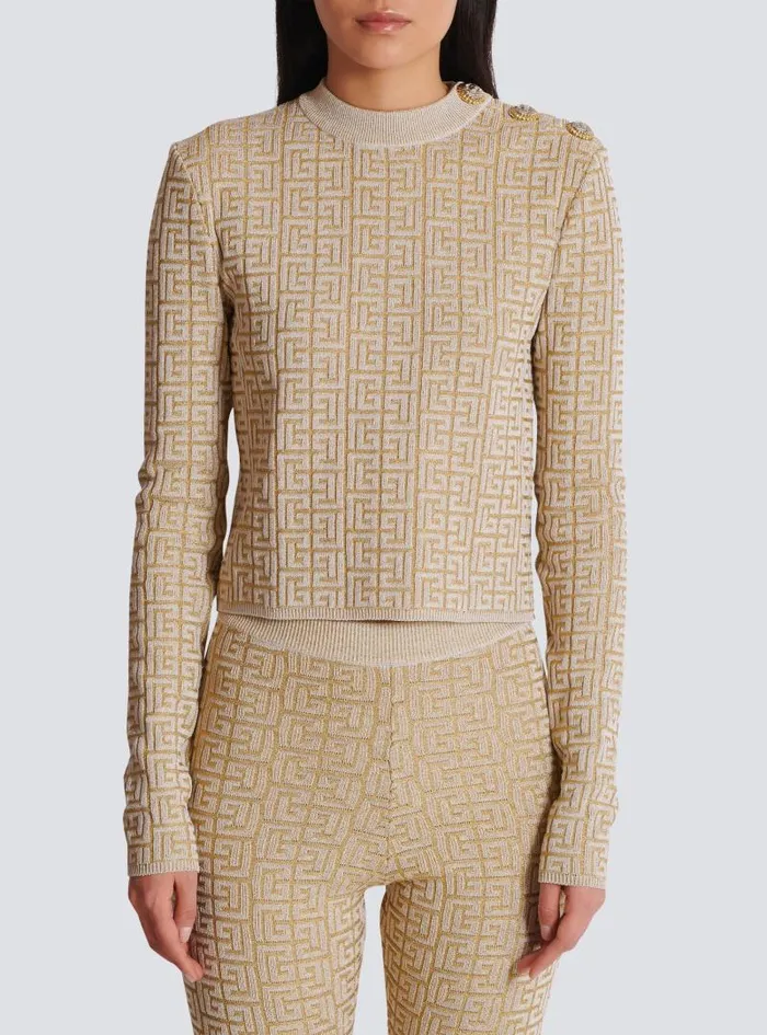 Balmain Tops And Shirts Women PB Labyrinth Knit Top Beige