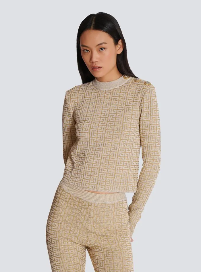 Balmain Tops And Shirts Women PB Labyrinth Knit Top Beige