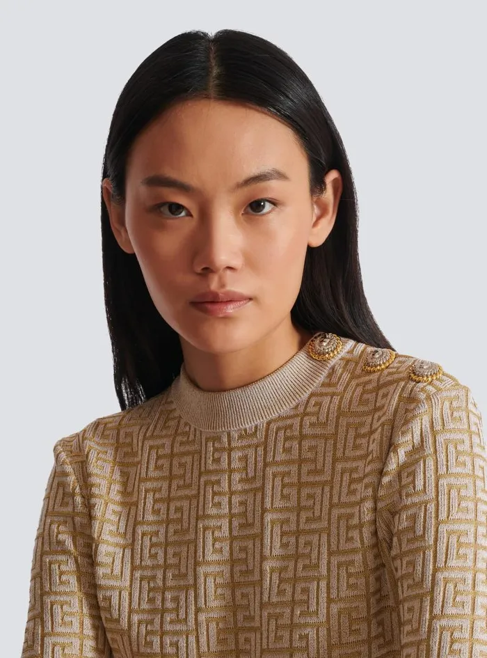 Balmain Tops And Shirts Women PB Labyrinth Knit Top Beige