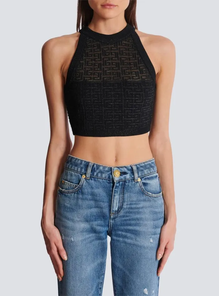 Balmain Tops And Shirts Women PB Labyrinth Knit Top Black