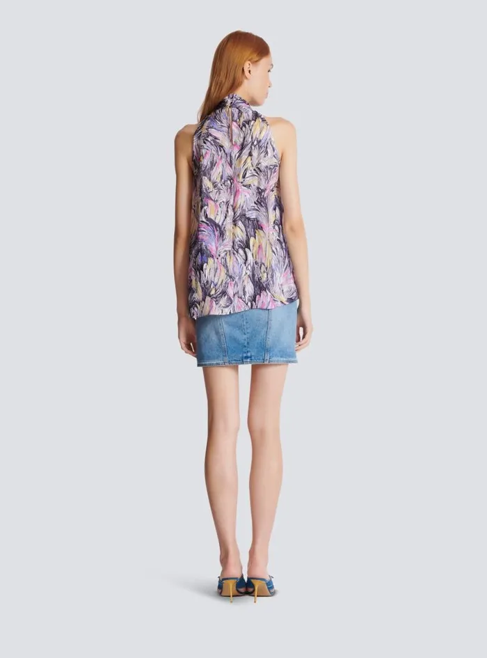 Balmain Tops And Shirts Women Pussybow Top With Feather Print Multicolor