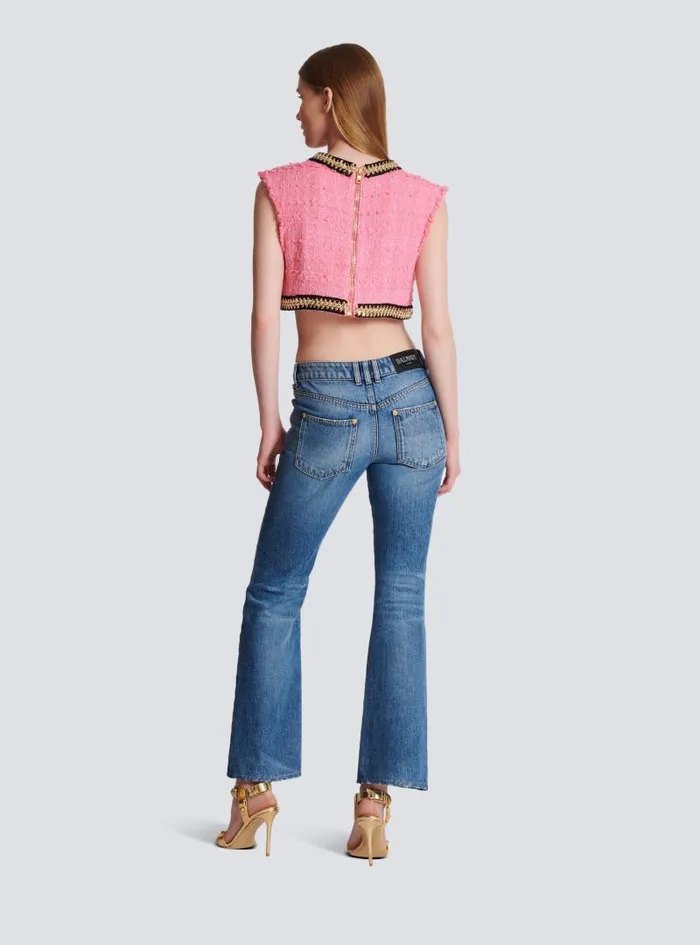 Balmain Tops And Shirts Women Signature Tweed And Chain Top Pink