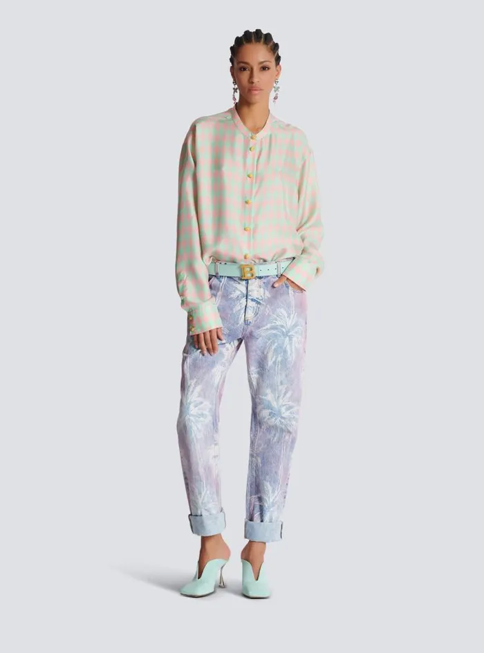 Balmain Tops And Shirts Women Standingcollar Shirt With Diamond Print Multicolor