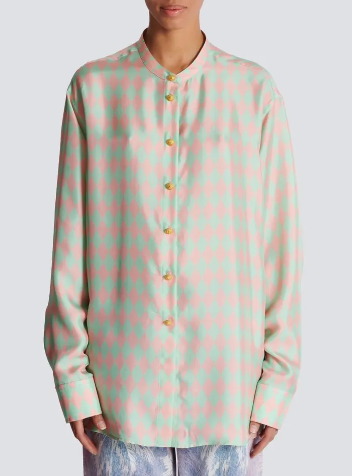 Balmain Tops And Shirts Women Standingcollar Shirt With Diamond Print Multicolor
