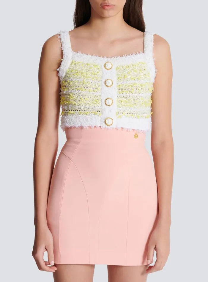 Balmain Tops And Shirts Women Strappy Tweed Top Yellow
