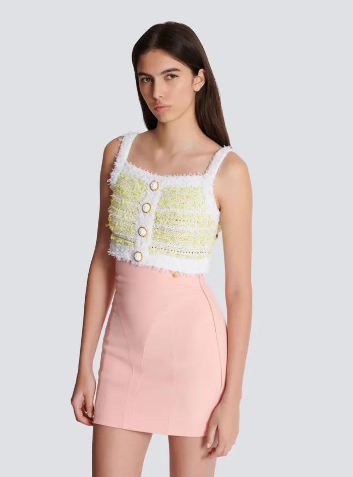 Balmain Tops And Shirts Women Strappy Tweed Top Yellow