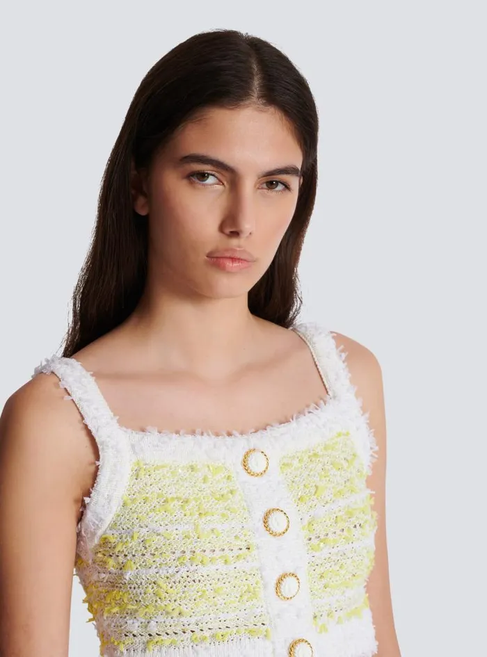 Balmain Tops And Shirts Women Strappy Tweed Top Yellow