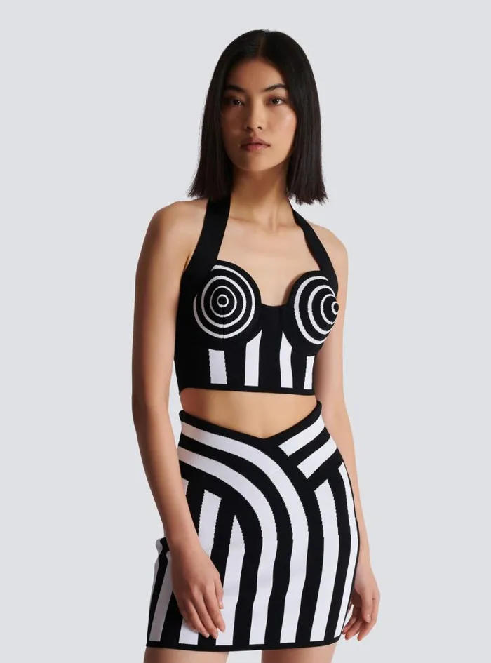 Balmain Tops And Shirts Women Striped Knit Halterneck Top Black