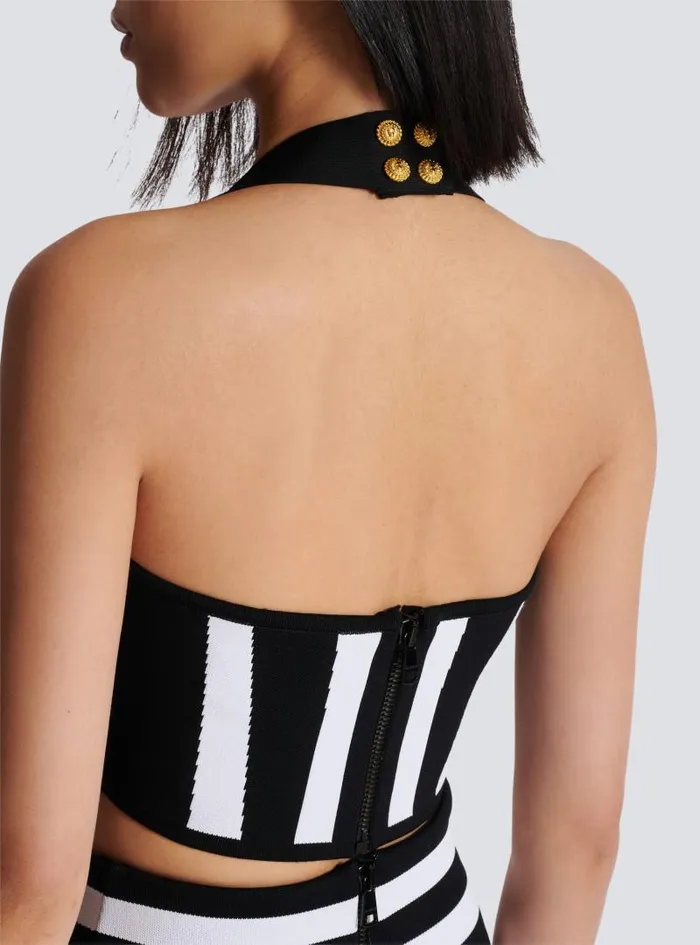Balmain Tops And Shirts Women Striped Knit Halterneck Top Black